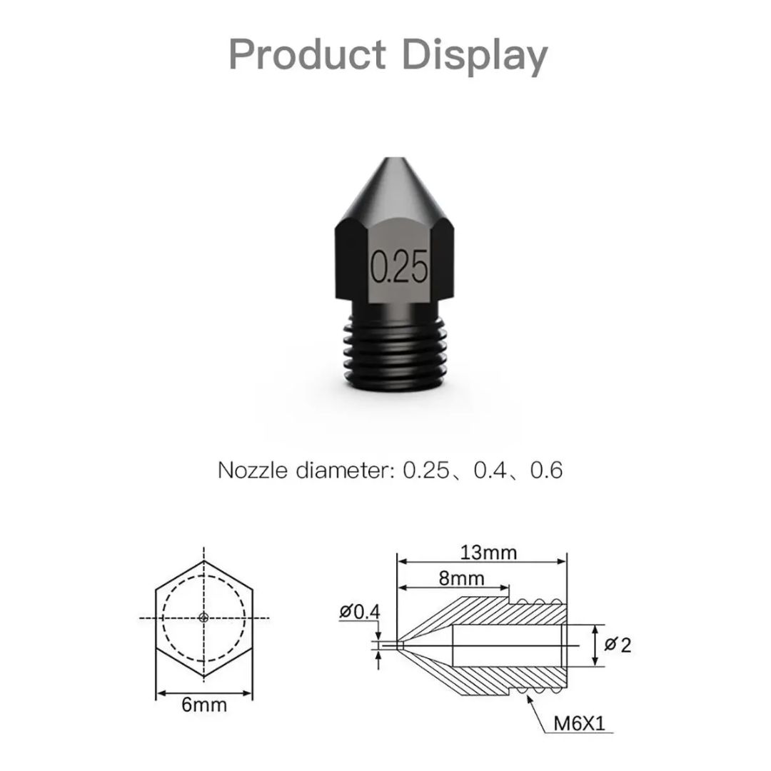 Kit Profesional Creality 8 Nozzles Acero Endurecido Niquelado M6 - imagen 4