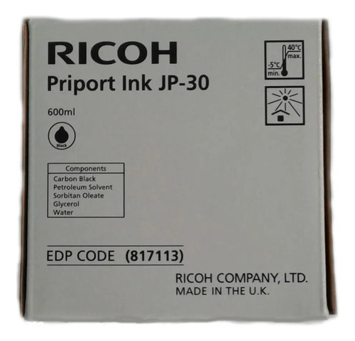 Tinta Negra Original Ricoh JP 30 — JP 1250 / JP 3000 / DX 3340 / DX 3442 / DX 3344