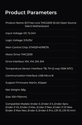 Placa Madre Silenciosa Creality E3 Free-Runs TMC2209 32 Bit — Marlin y Klipper / Ender-3 / Ender-5 / CR-10 - imagen 5