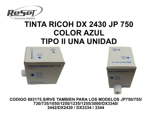 Tinta Azul Original Ricoh Tipo II para Duplicadoras — DX2430 / JP750 / JP1250 / DX3340 y más - imagen 2