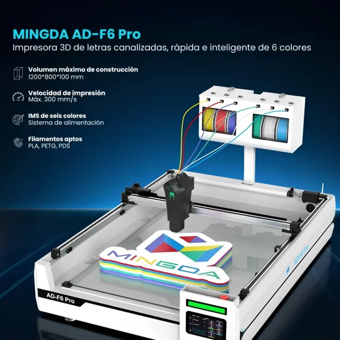 PREVENTA NOVIEMBRE – Impresora 3D Mingda AD-F6 Pro de 6 Colores 14 Impresora 3D Mingda AD-F6 Pro para letras corpóreas de 6 colores